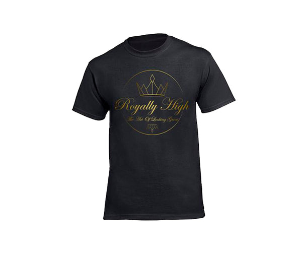 Royally High mens black t-shirt with large gold design