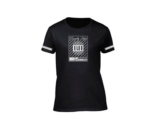 Black streetwear T-shirt with silver rh crown design for ladies