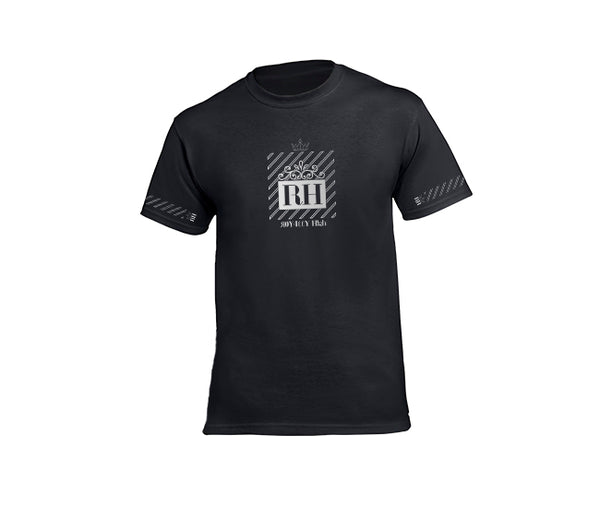 Mens Black Streetwear t-shirt with silver design & sleeve print
