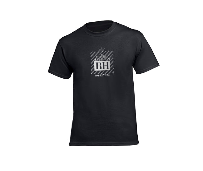 Mens Black streetwear T-shirt with silver RH design
