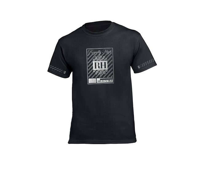 Black streetwear T-shirt with silver rh crown design for men