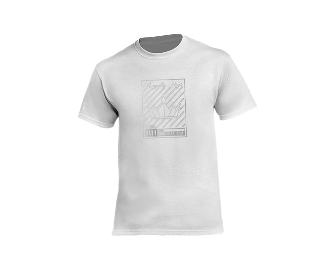 Mens white streetwear T-shirt with silver crown design