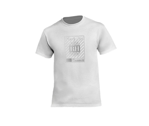 White streetwear T-shirt with silver rh crown design for men