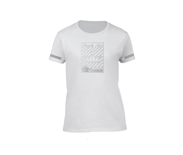 White streetwear T-shirt with silver crown design for ladies